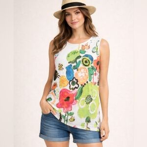 Trisha Tyler Women’s Sleeveless Floral Top Tunic Size Large White Multicolor